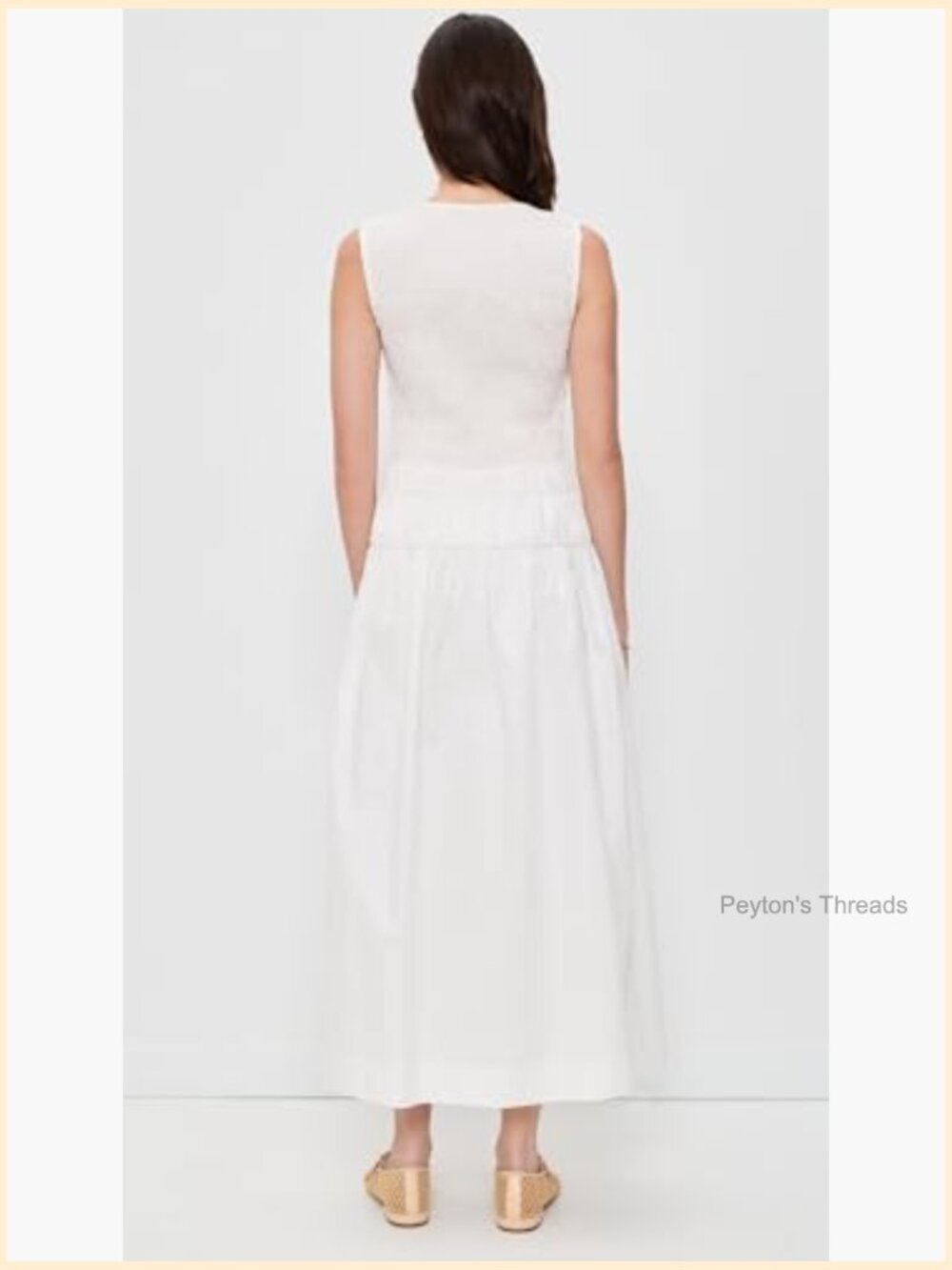 Smocked Elastic Bodice Midi Dress - Lightweight Cotton Blend - Picture 3 of 6
